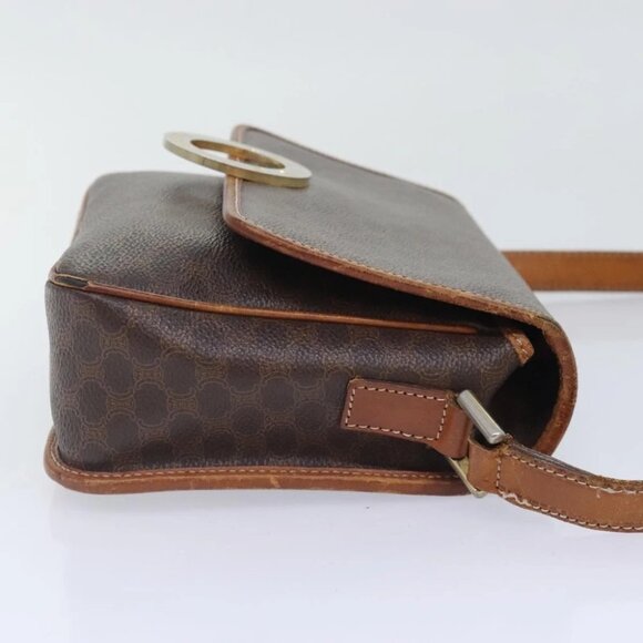 CELINE Macadam Canvas Shoulder Bag PVC Leather Brown Gold Auth 93829 - Picture 5 of 14